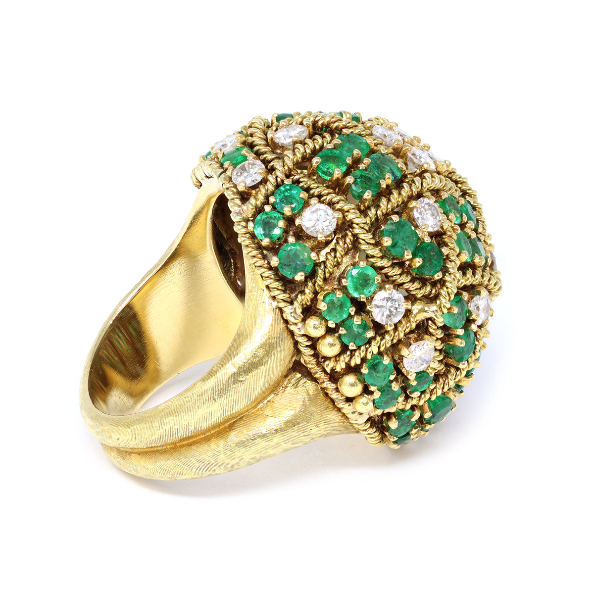 1960s Emerald & Diamond Cocktail Ring set in 18k Yellow Gold