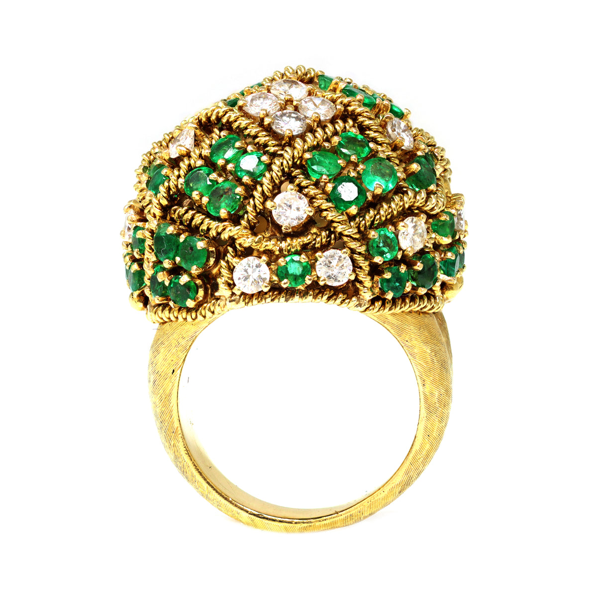 1960s Emerald & Diamond Cocktail Ring set in 18k Yellow Gold