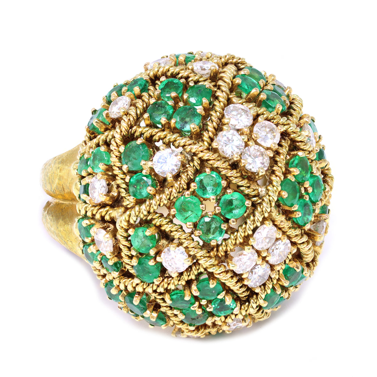 1960s Emerald & Diamond Cocktail Ring set in 18k Yellow Gold