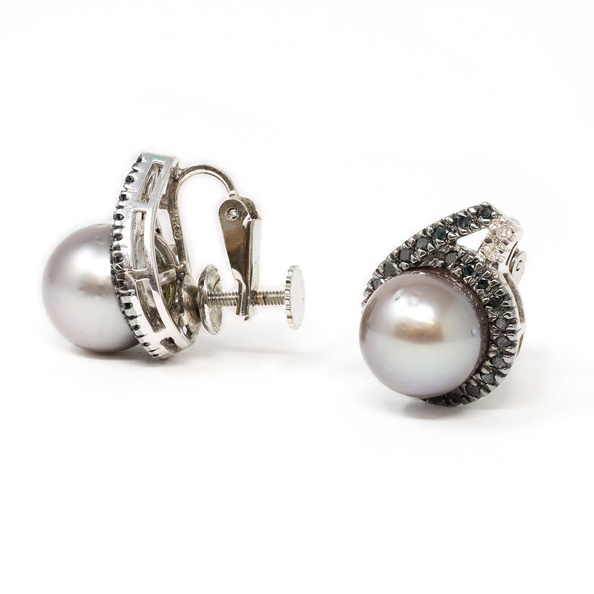 Tahitian Pearl, Black and White Diamond Clip on Earrings