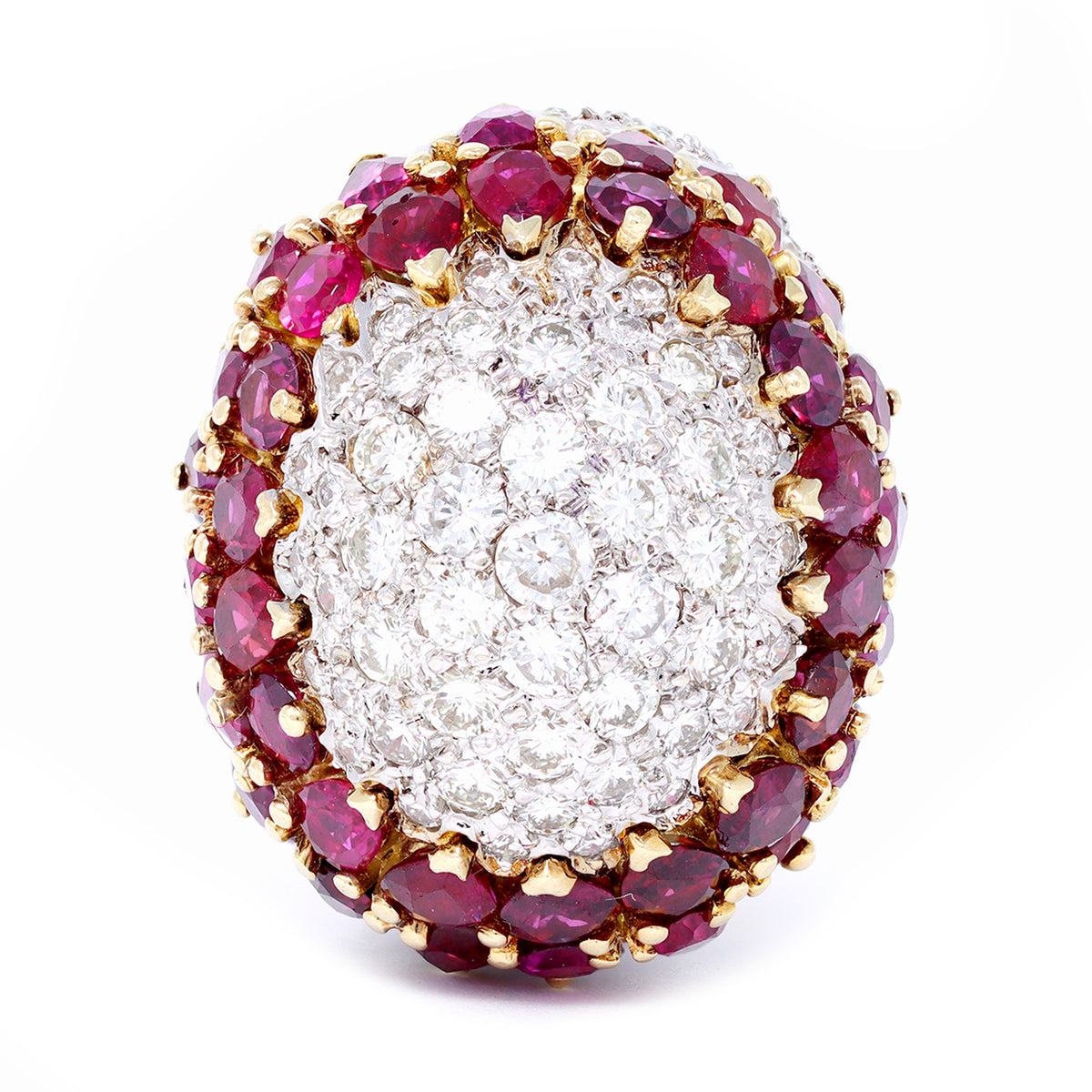 Important Diamond and Ruby Dome Cocktail Ring 18 Karat circa 1970