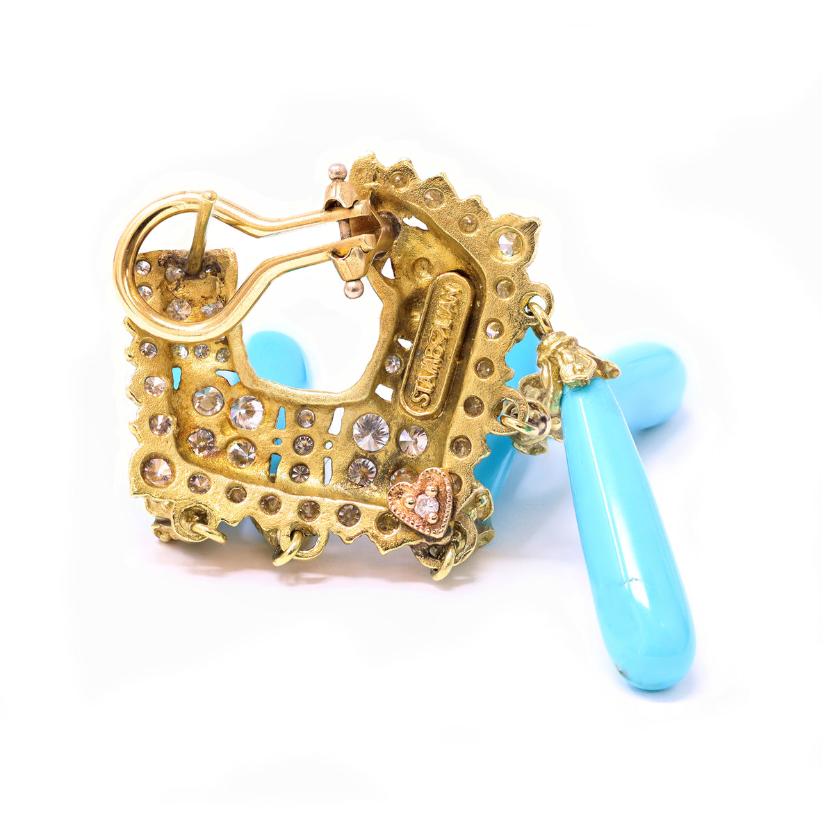 Stambolian Turquoise and Diamond Chandelier Earrings in 18 Karat Yellow Gold