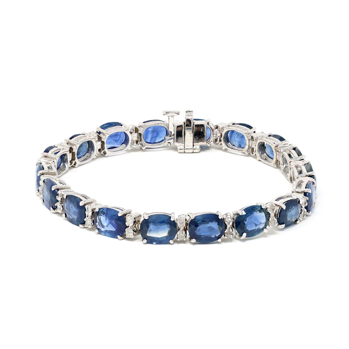 Natural Sapphire &amp; Diamond Bracelet Set in 14K White Gold