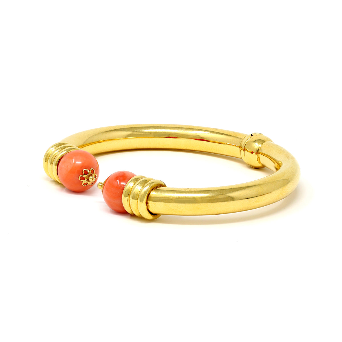 Coral Bead Bangle in 18K, Circa 1980 side view