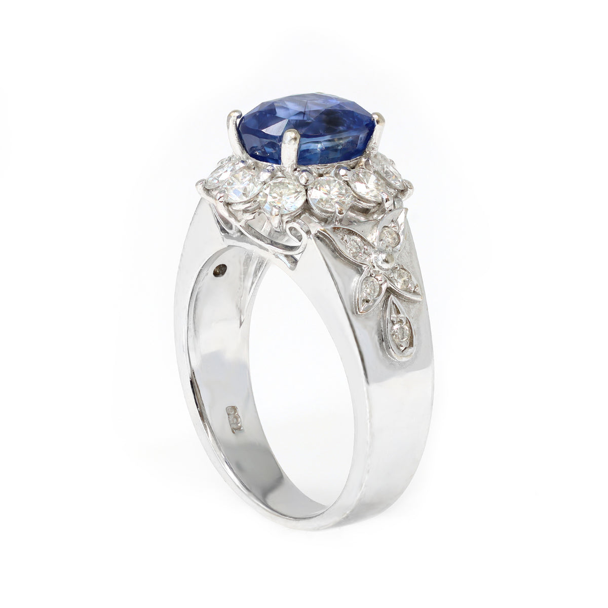 Sapphire and Diamond Cocktail Ring CA 1980 in 18K standing angle view