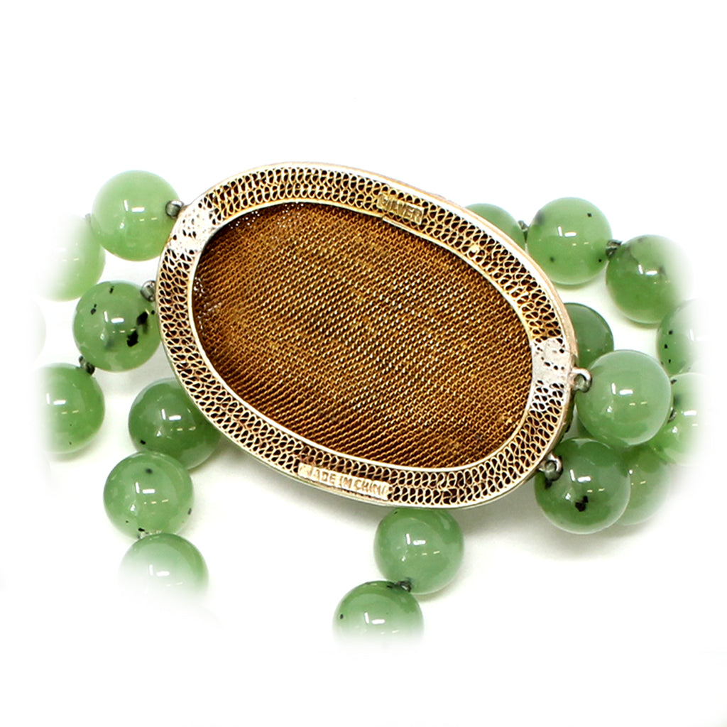 Chinese Nephrite Beads and Jadeite on Vermeil Spacers Double Strand Necklace hallmarks view