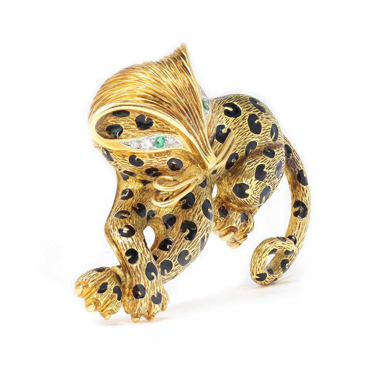 Fred Paris Enamel &amp; 18k Yellow Gold Leopard Brooch angle view 