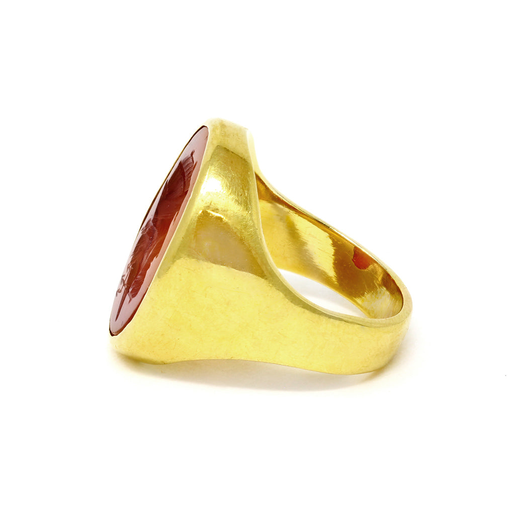 French Carnelian Intaglio Signed Tatar Ring Circa 1950s in 18k side view
