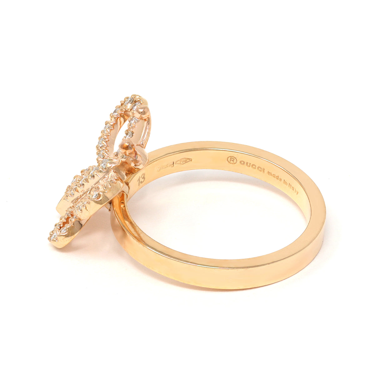 Gucci Flora Farfalla 18k Rose Gold Ring hallmarks view