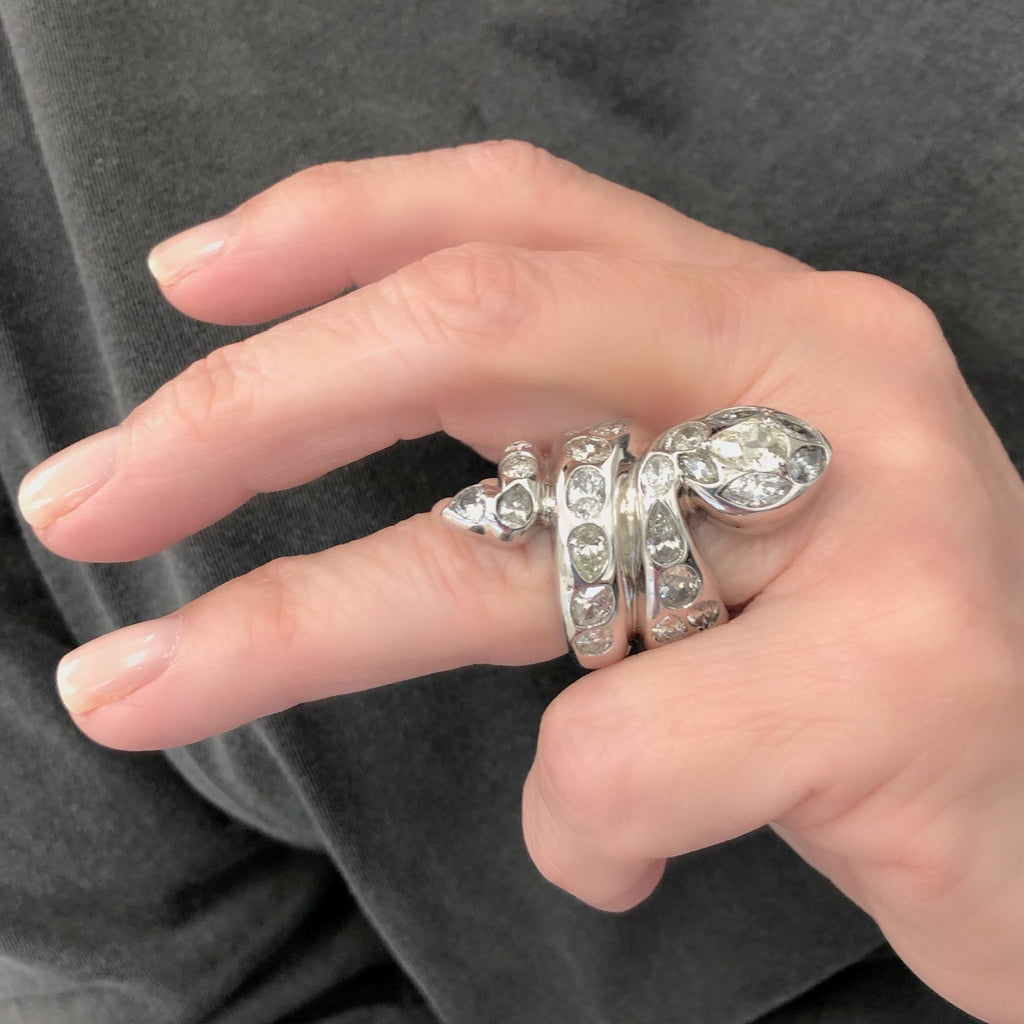 A Signed Paolo Piovan Serpenti Cocktail Diamond Ring in 18K model view