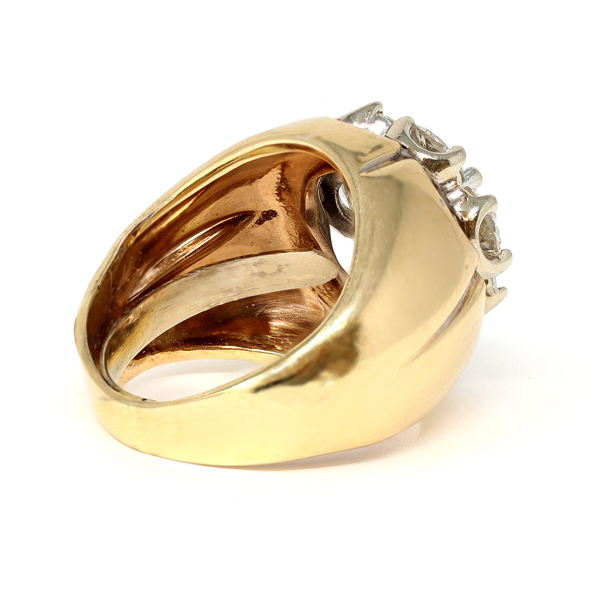 Rosette diamond cocktail ring set in 14 karat yellow gold gard view