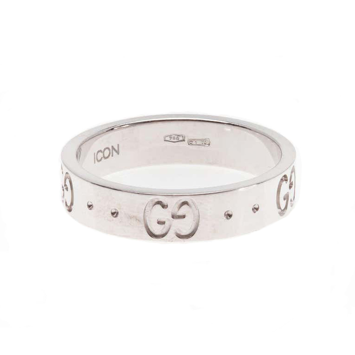 Signed Gucci Icon Collection Monogram Band Ring in 18 Karat White Gold