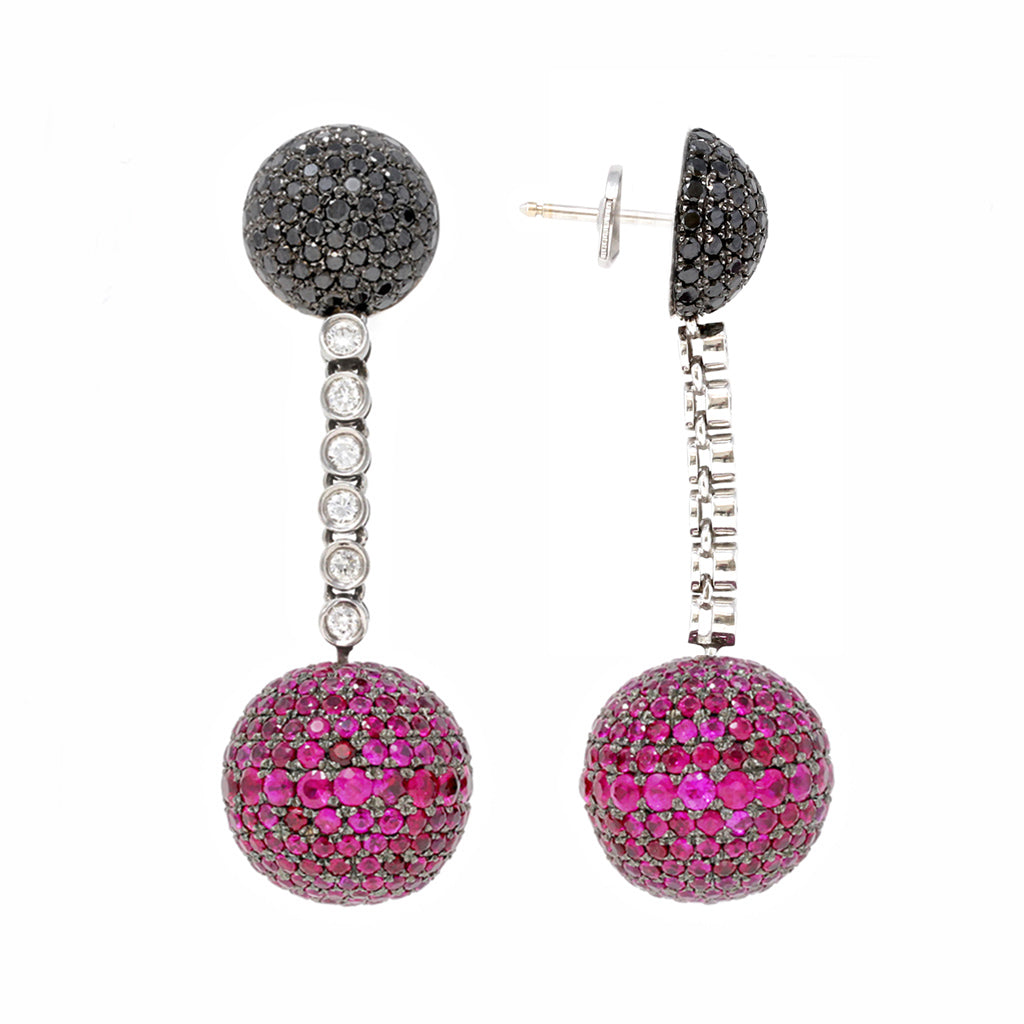 de GRISOGONO Ruby and Diamond Boule Dangling Earrings front and side view