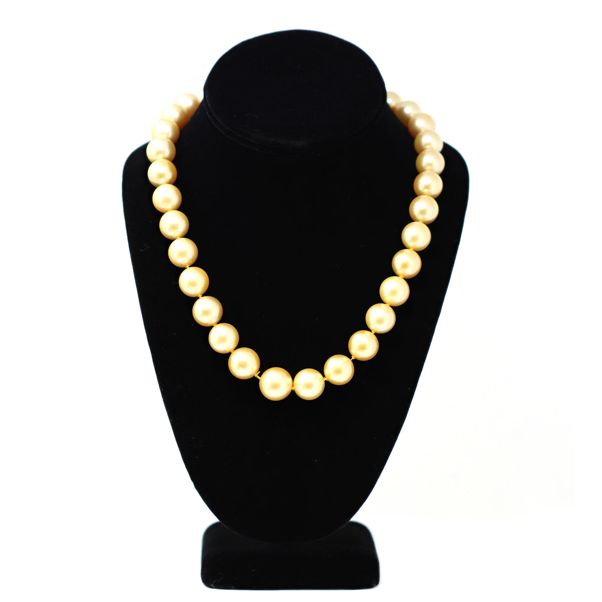 natural south sea gold pearl necklace with 14 karat yellow gold diamond clasp display view