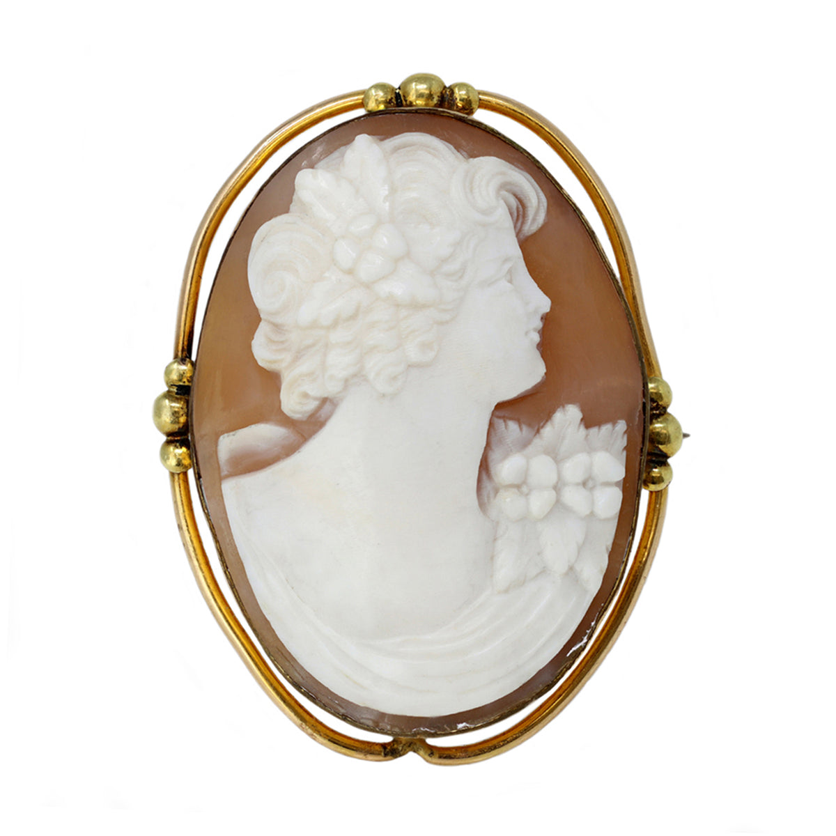 Antique Italian Cameo Brooch or Pendant in 14 Karat Yellow Gold front view
