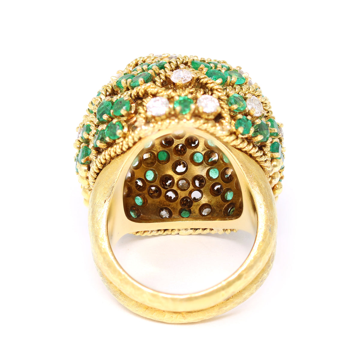 1960s Emerald &amp; Diamond Cocktail Ring set in 18k Yellow Gold