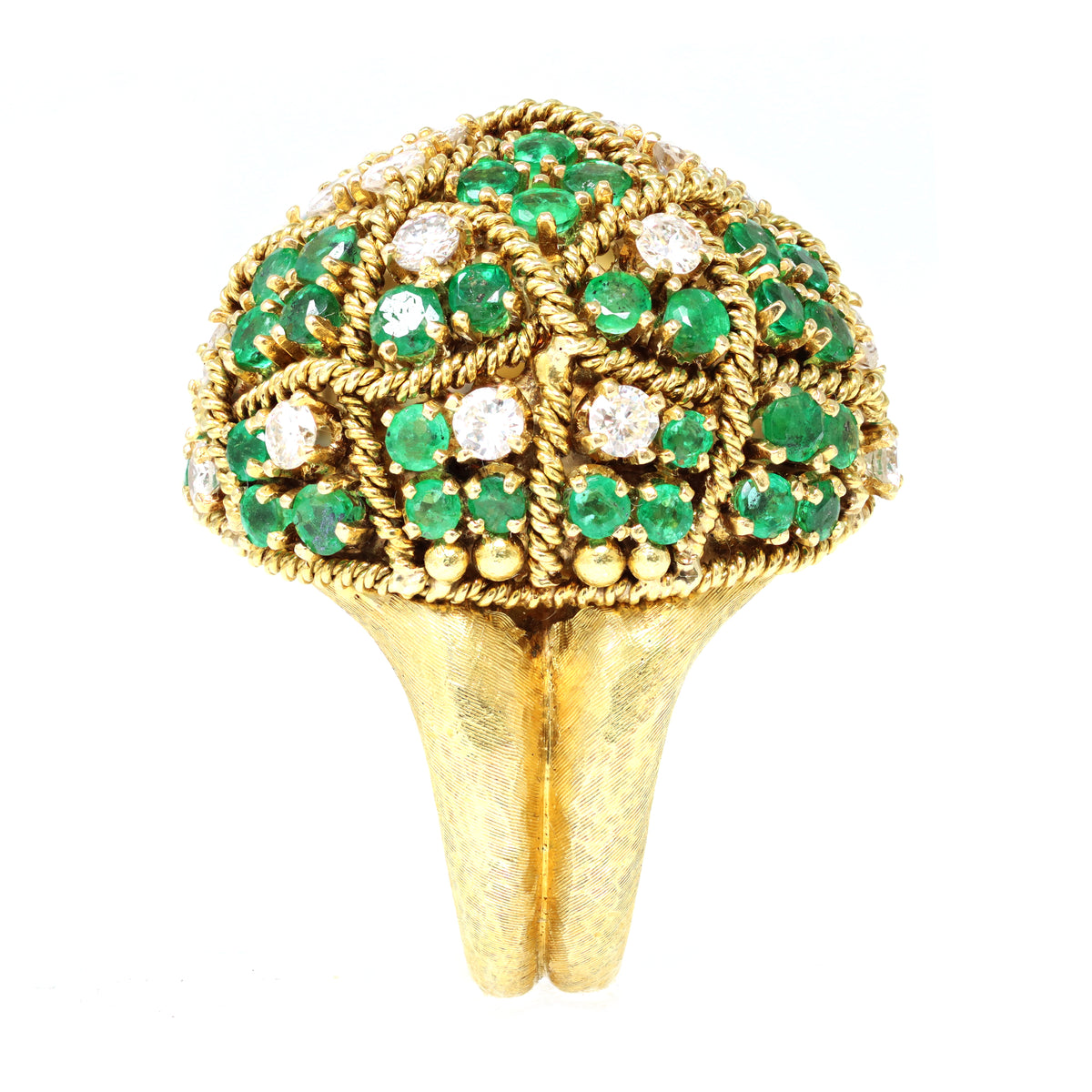 1960s Emerald &amp; Diamond Cocktail Ring set in 18k Yellow Gold