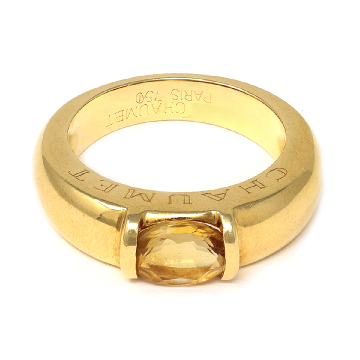 Signed Chaumet Paris Citrine Ring in 18k makers mark view