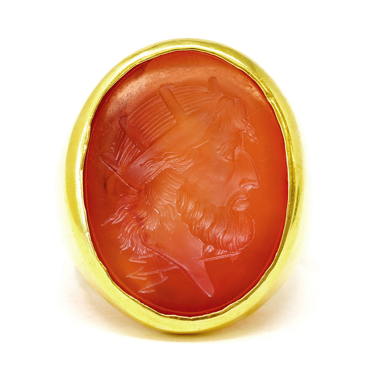 French Carnelian Intaglio Signed Tatar Ring Circa 1950s in 18k top view