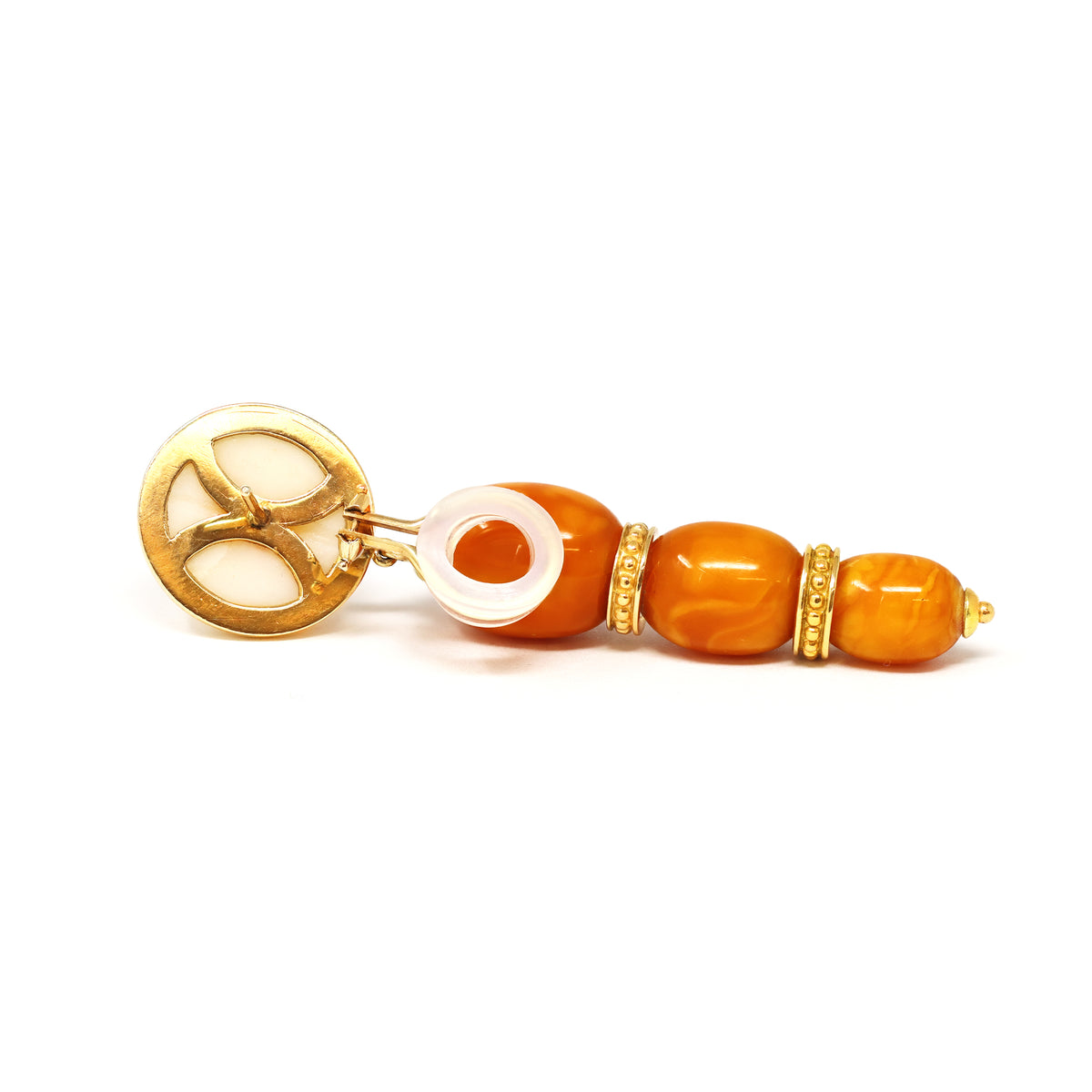 Natural Butter-scotch Amber &amp; White Coral earring in 14k
