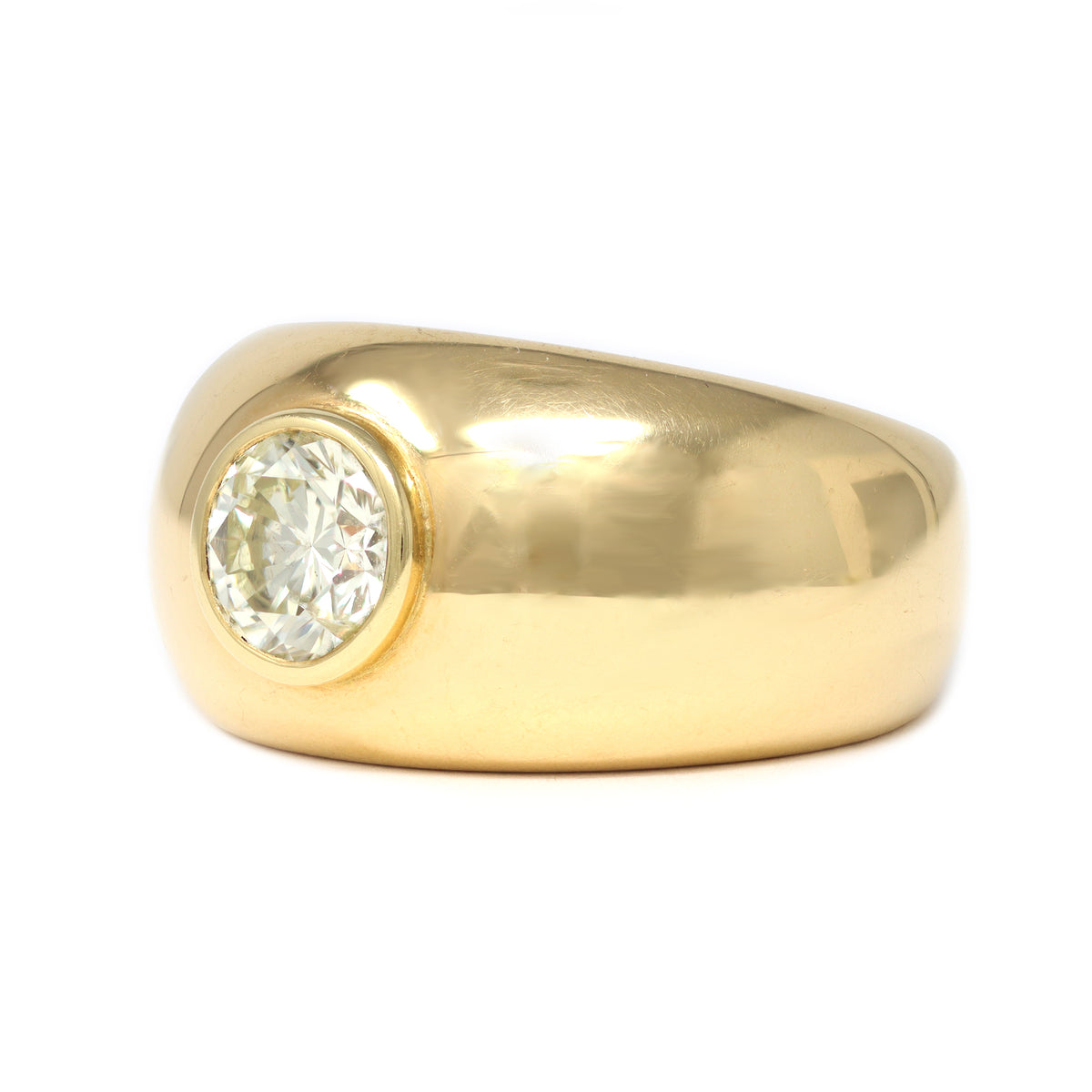Signed Rosaria Varra 18k Yellow Gold Gypsy Diamond Ring