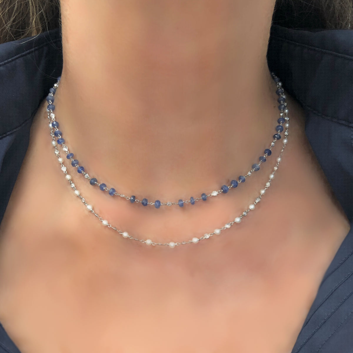 Rosaria Varra Sapphire &amp; Diamond Necklace in Platinum