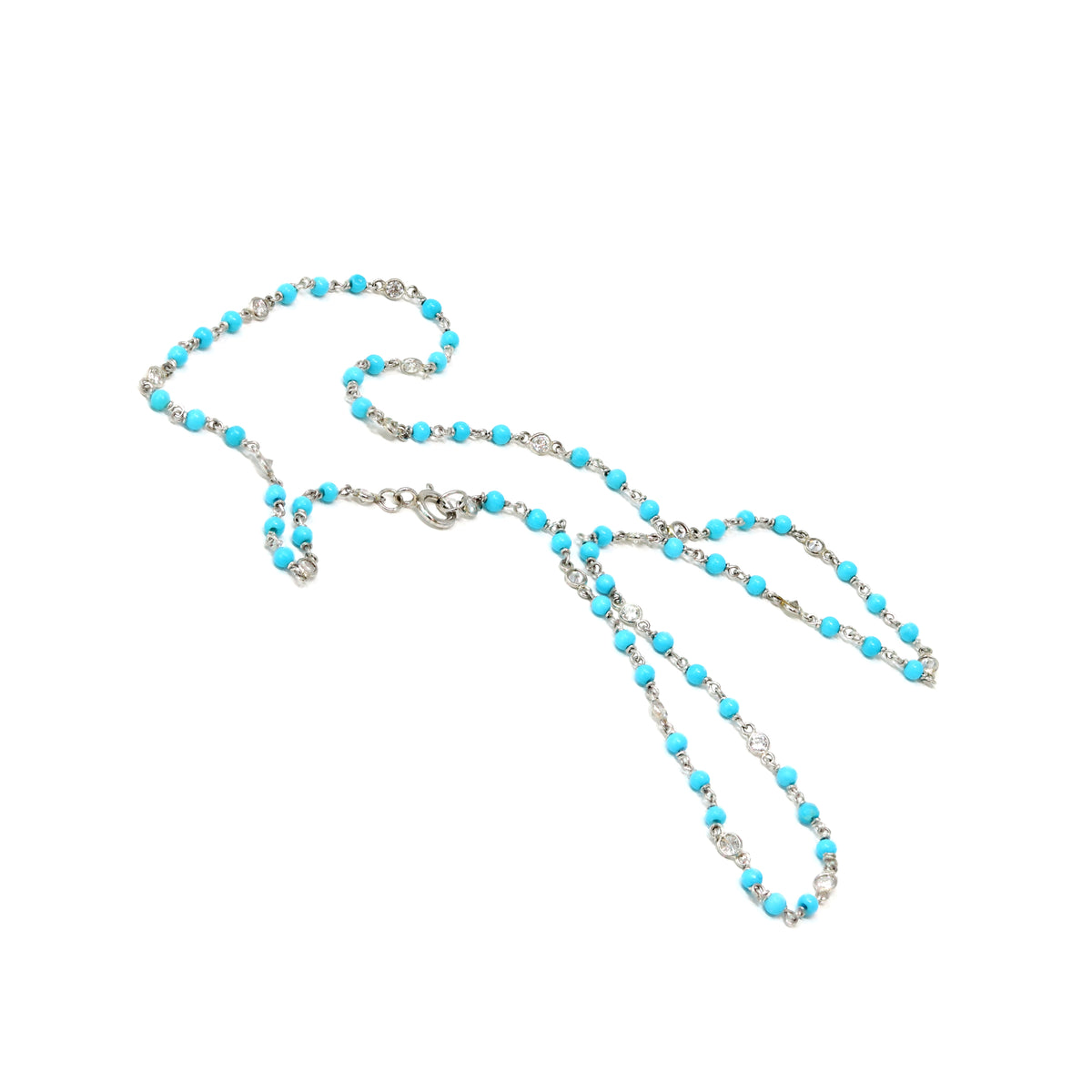 Signed Rosaria Varra Turquoise and Diamond Necklace Set in Platinum
