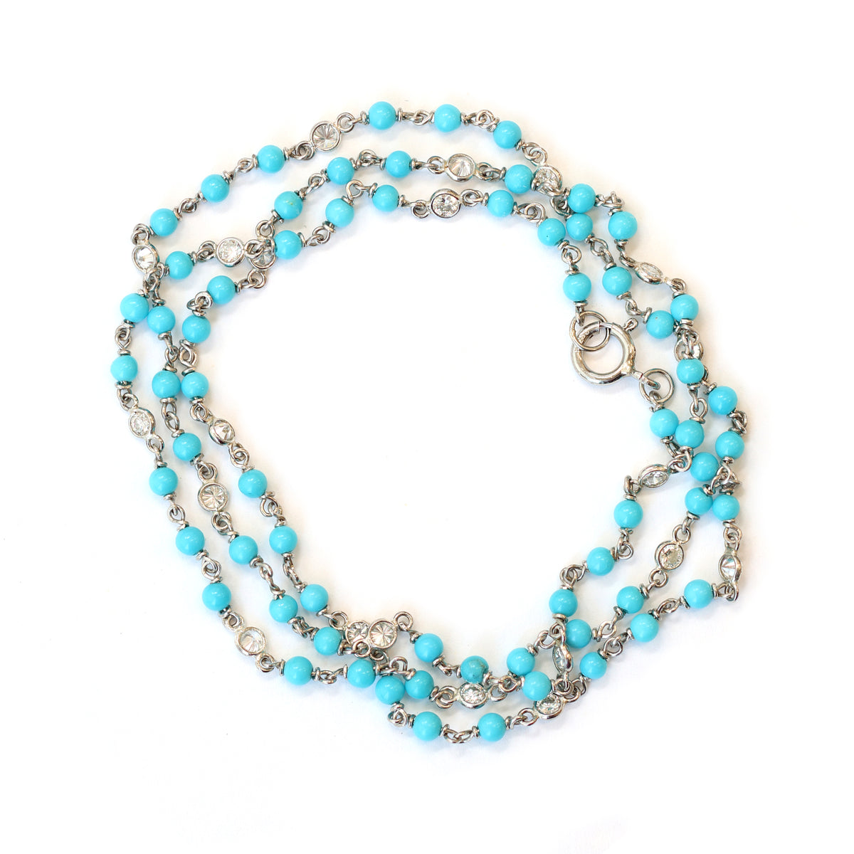 Signed Rosaria Varra Turquoise and Diamond Necklace Set in Platinum