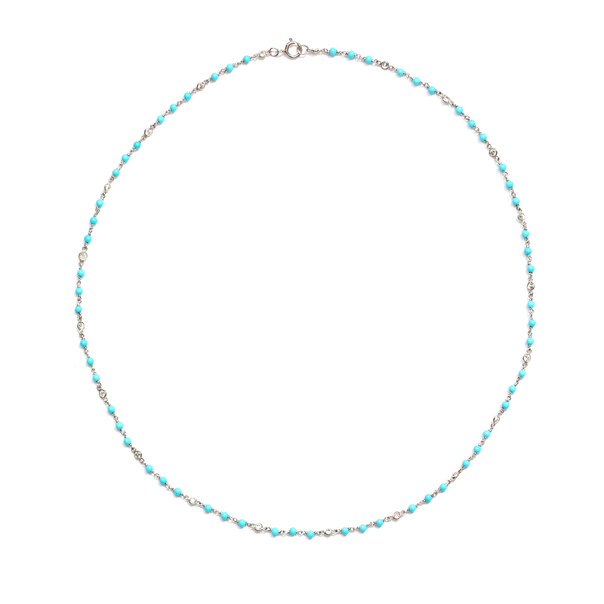 Signed Rosaria Varra Turquoise and Diamond Necklace Set in Platinum