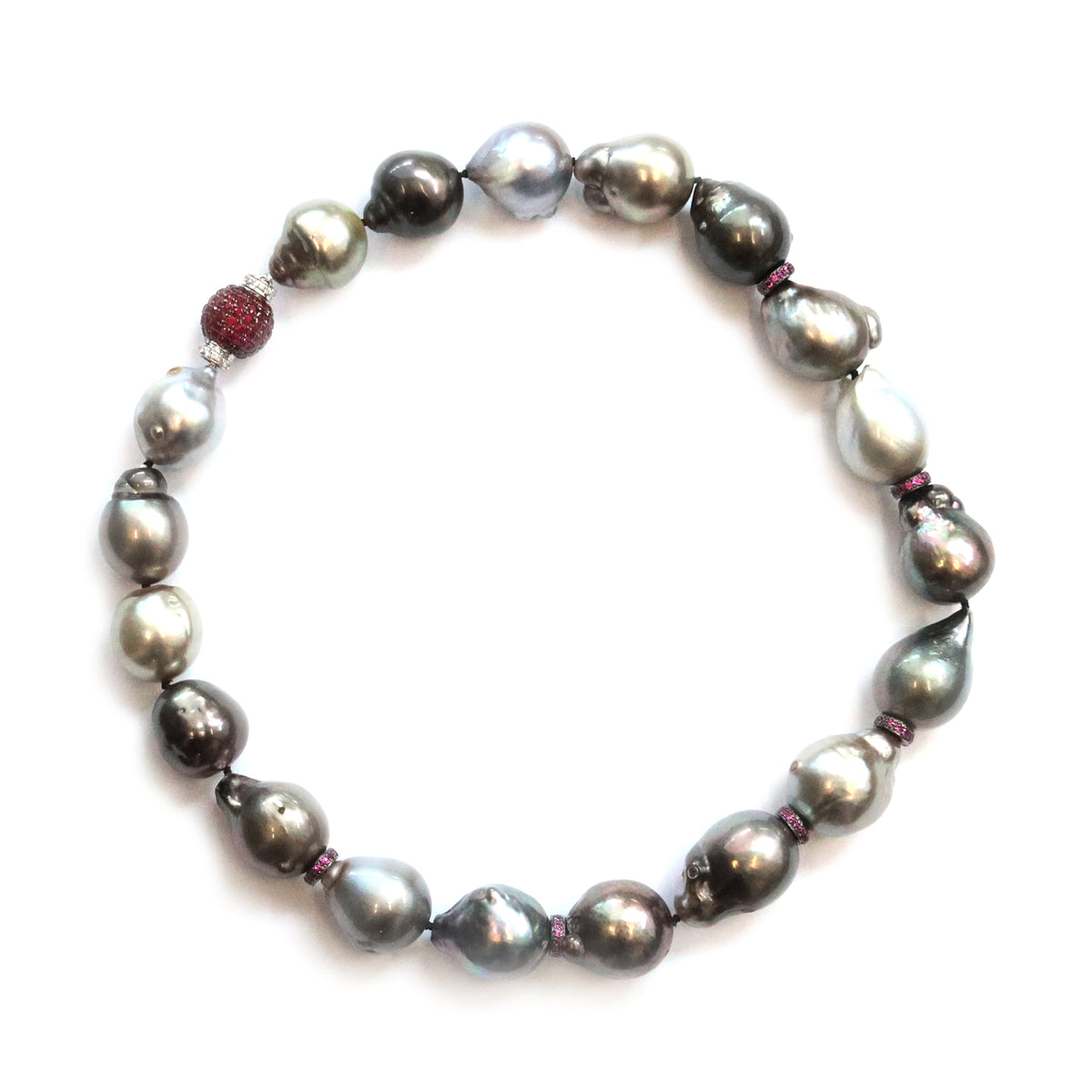 Tahitian Baroque Pearl, Ruby and Diamond Necklace