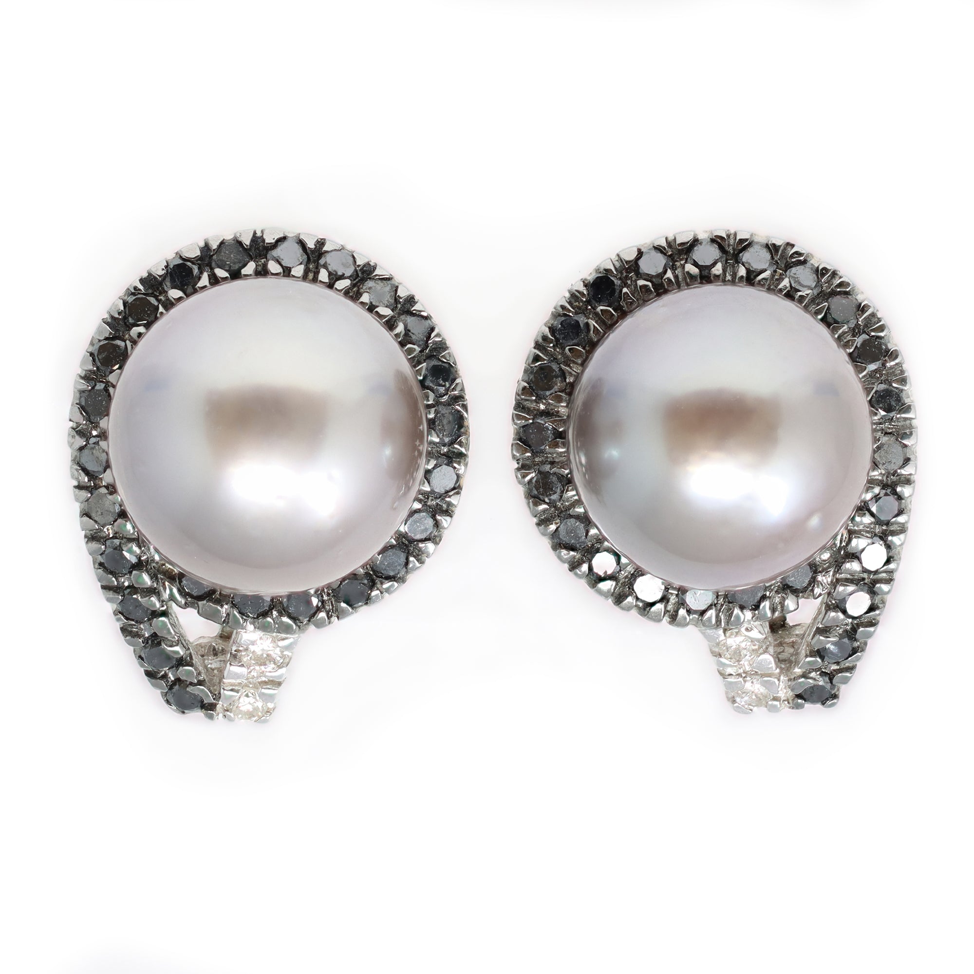 Tahitian Pearl, Black and White Diamond Clip on Earrings