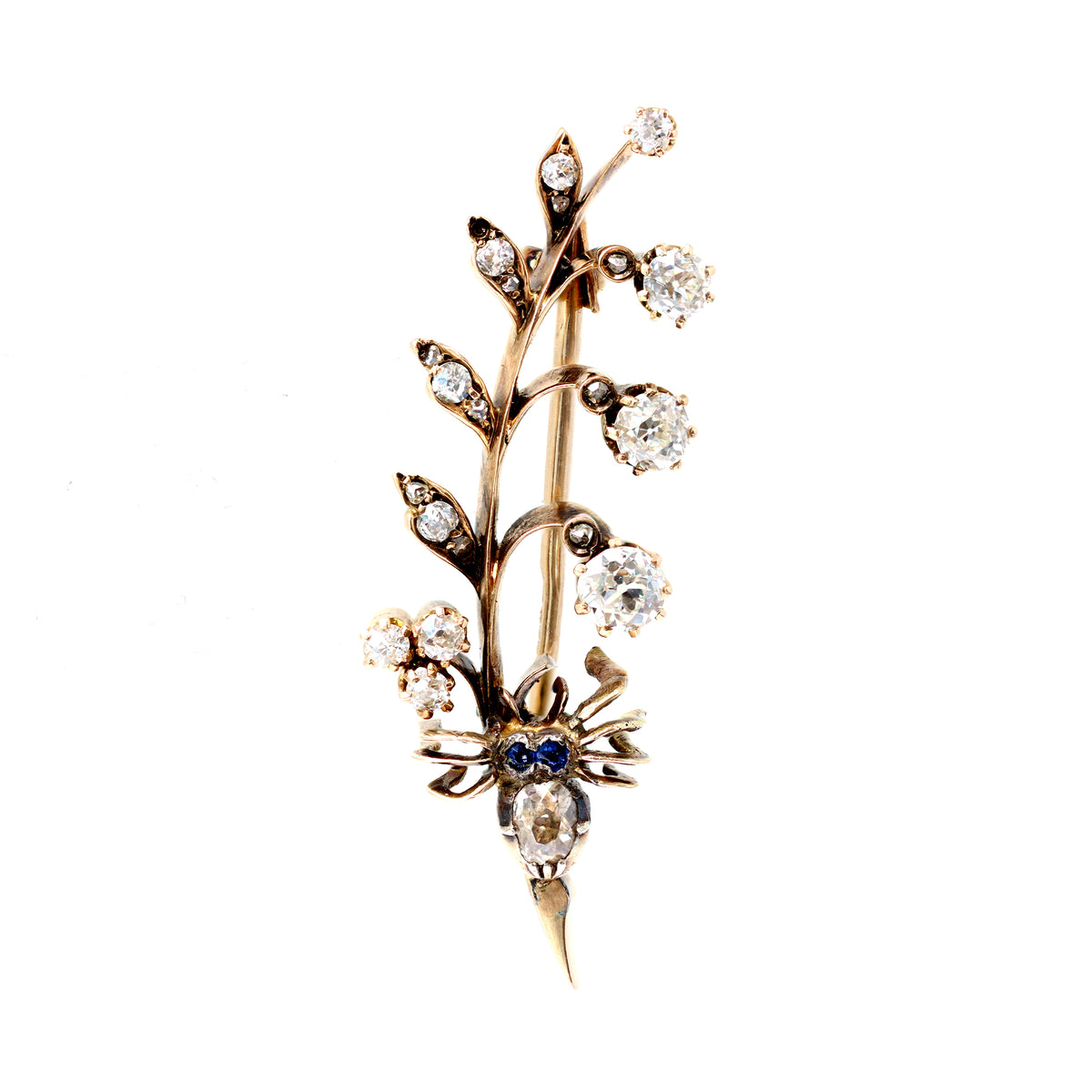 Victorian Diamond Spider Brooch CA 1890 in 14 Karat Gold