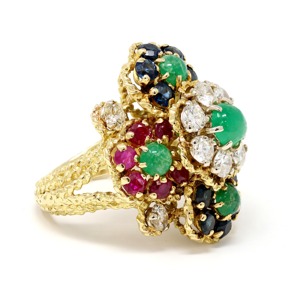 Multicolor Gemstone and Diamond Cocktail Ring set in 18 Karat CA 1960, side view
