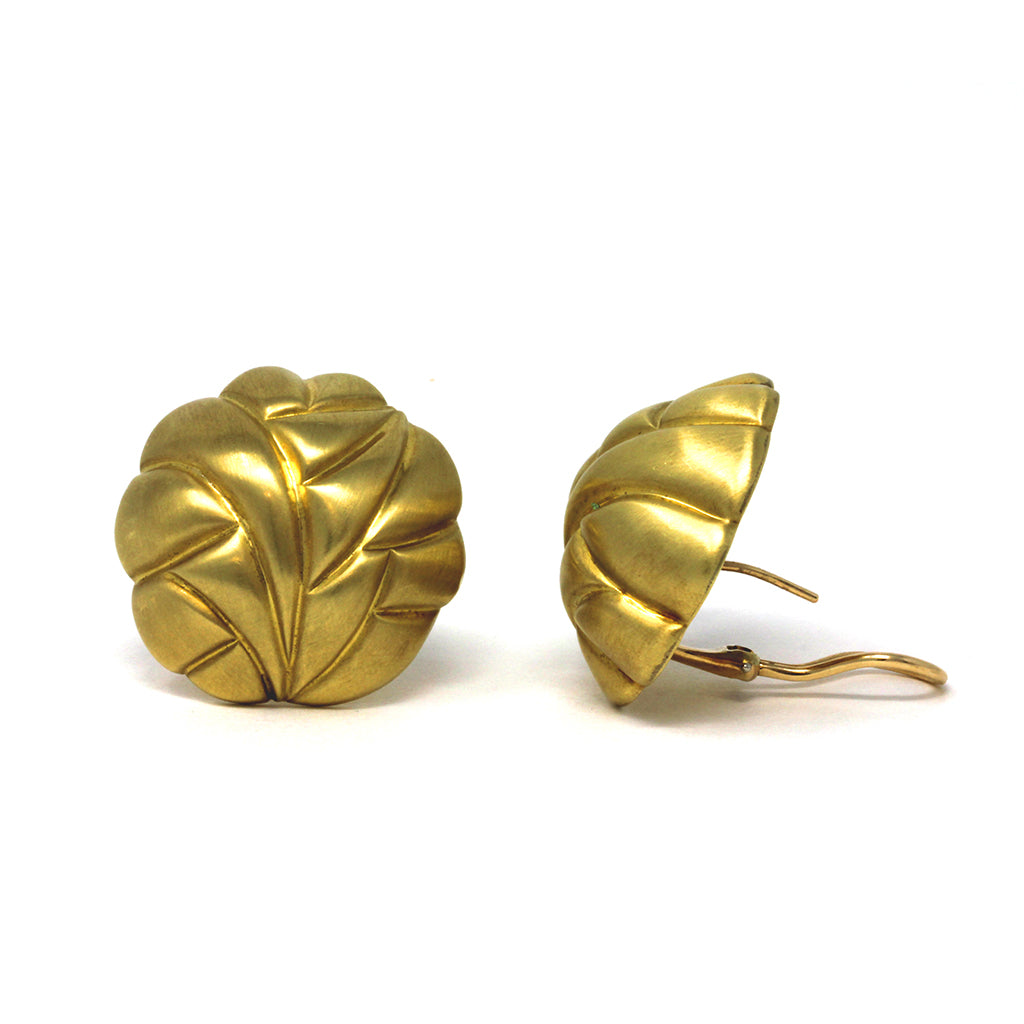 Satin Finish 18 Karat Yellow Gold Dome Clip-on Earrings side