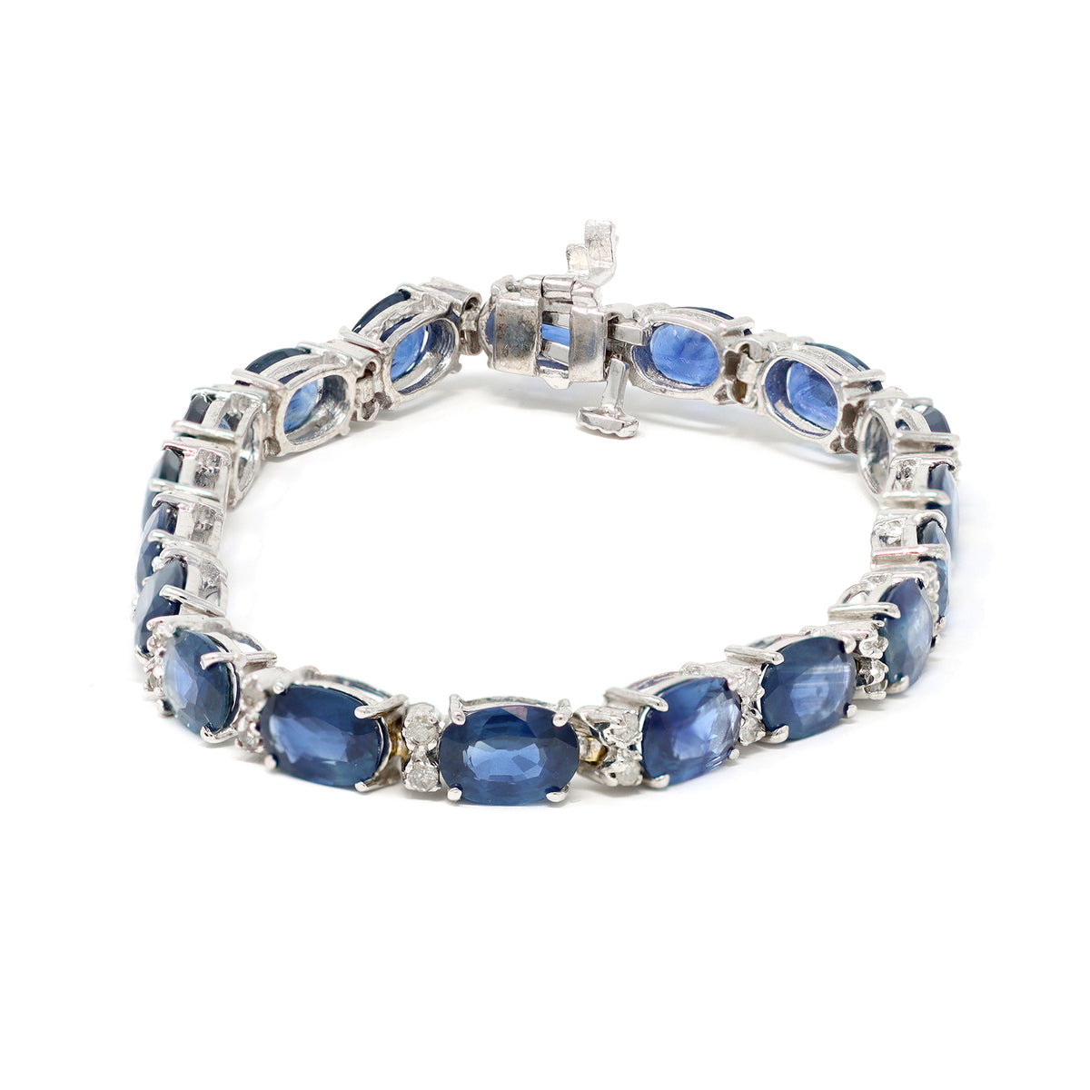 Natural Sapphire &amp; Diamond Bracelet Set in 14K White Gold