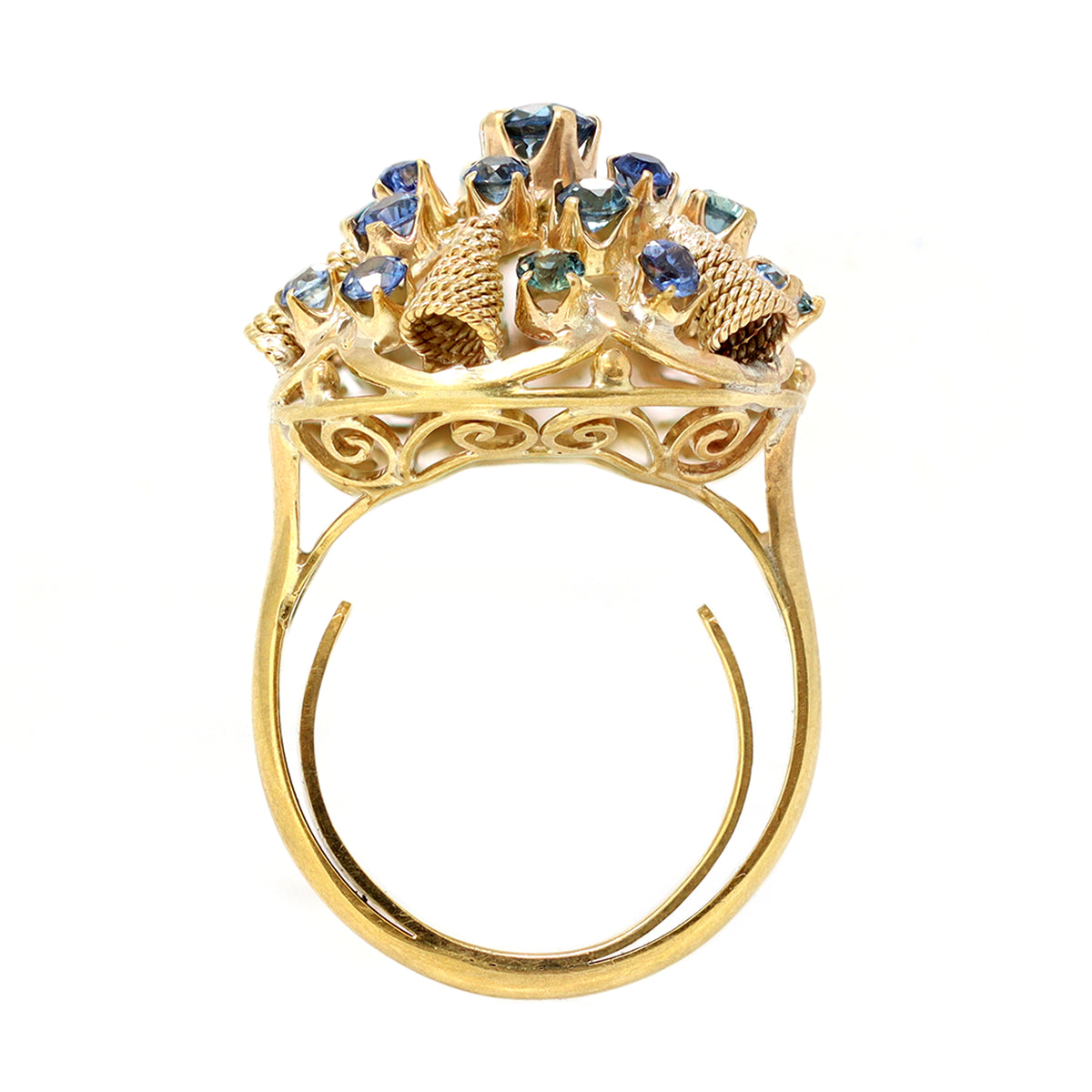1930s 14 karat yellow gold sapphire dome ring front view