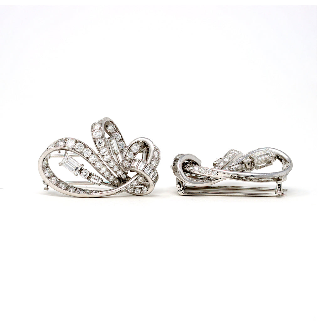 8.50 Carat Diamonds Double Clips/Brooch in Platinum and Gold, circa 1940 top and side view