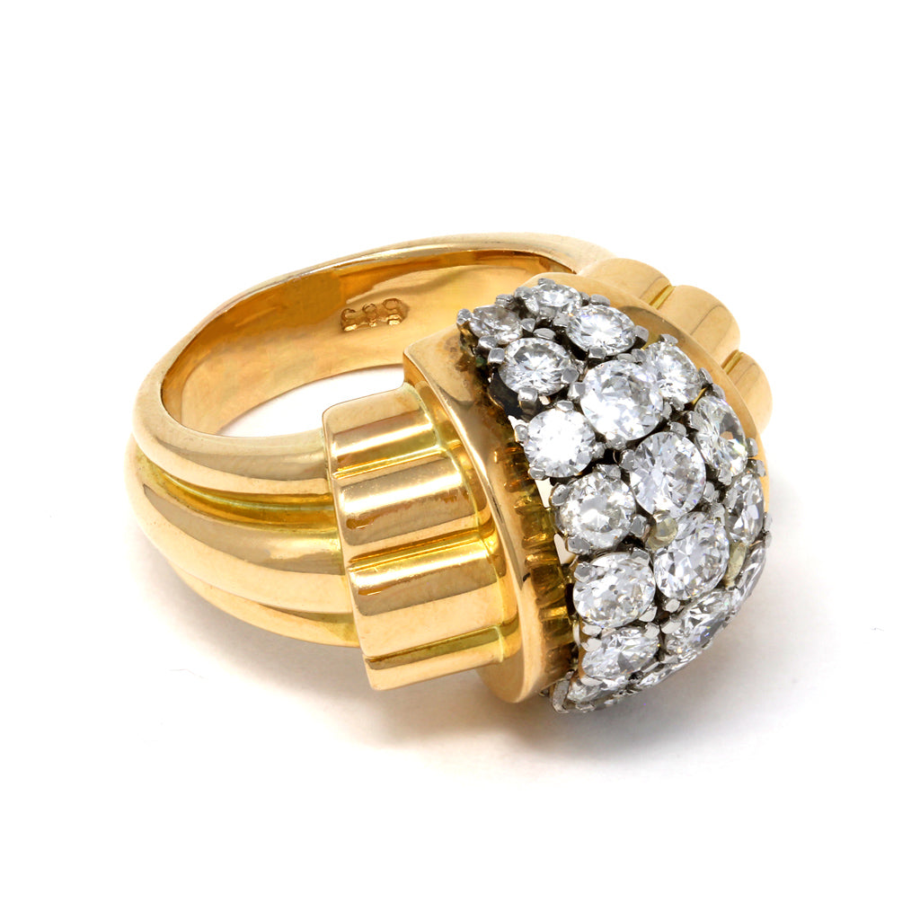 Retro Diamond Cocktail Ring, circa 1940 angle view