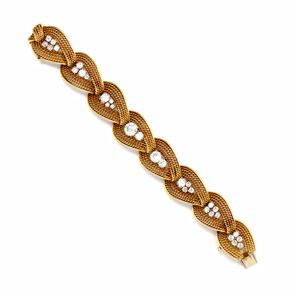 Important Retro Italian Diamond Bracelet in 18 Karat Yellow Gold extended view