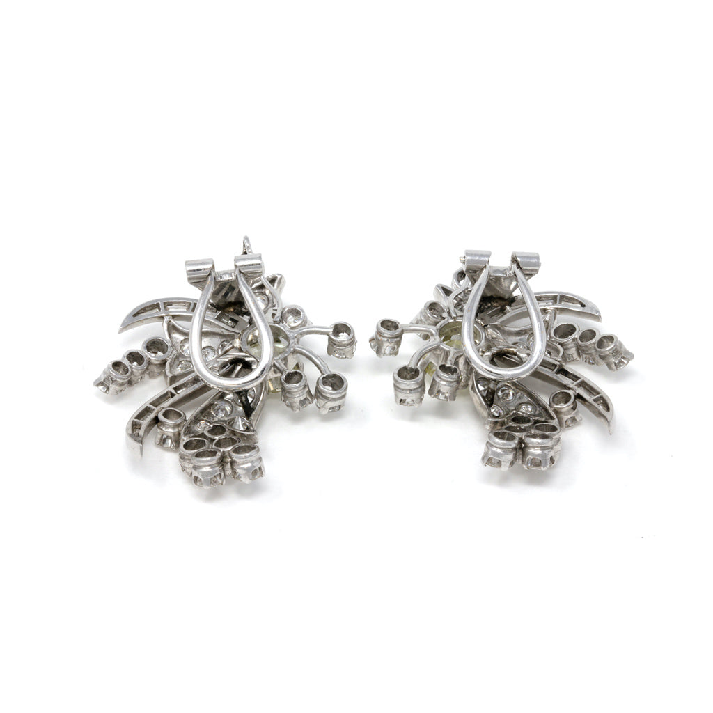 1950s Diamond and Platinum Spray Clip-on Earrings back view