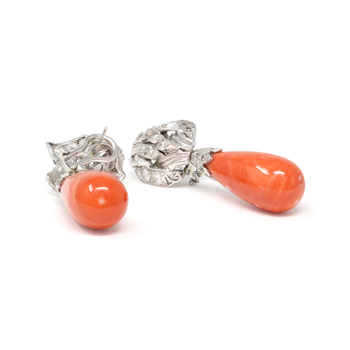Coral Drop and Diamond Earrings Circa 1950 in Platinum random view