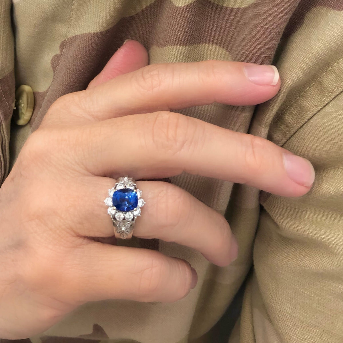 Sapphire and Diamond Cocktail Ring CA 1980 in 18K model view