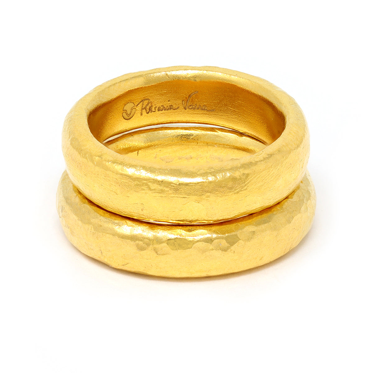 A Pair of Rosaria Varra 24 Karat Gold Handmade Band Rings stacked view