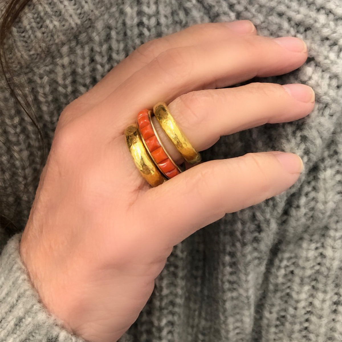 A Pair of Rosaria Varra 24 Karat Gold Handmade Band Rings