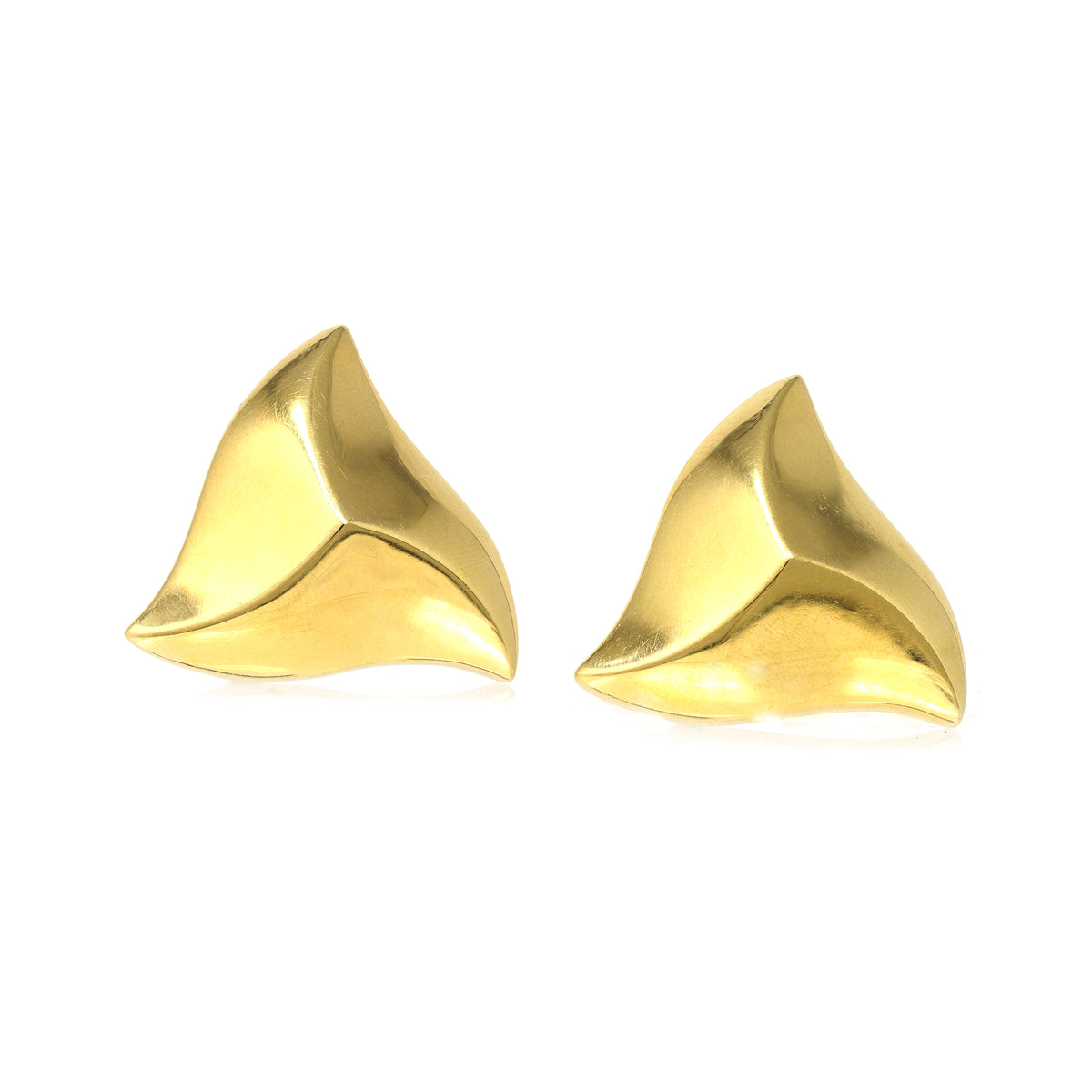 Signed Angela Cummings Pyramidal Clip On Earrings in 18 Karat Yellow Gold front view