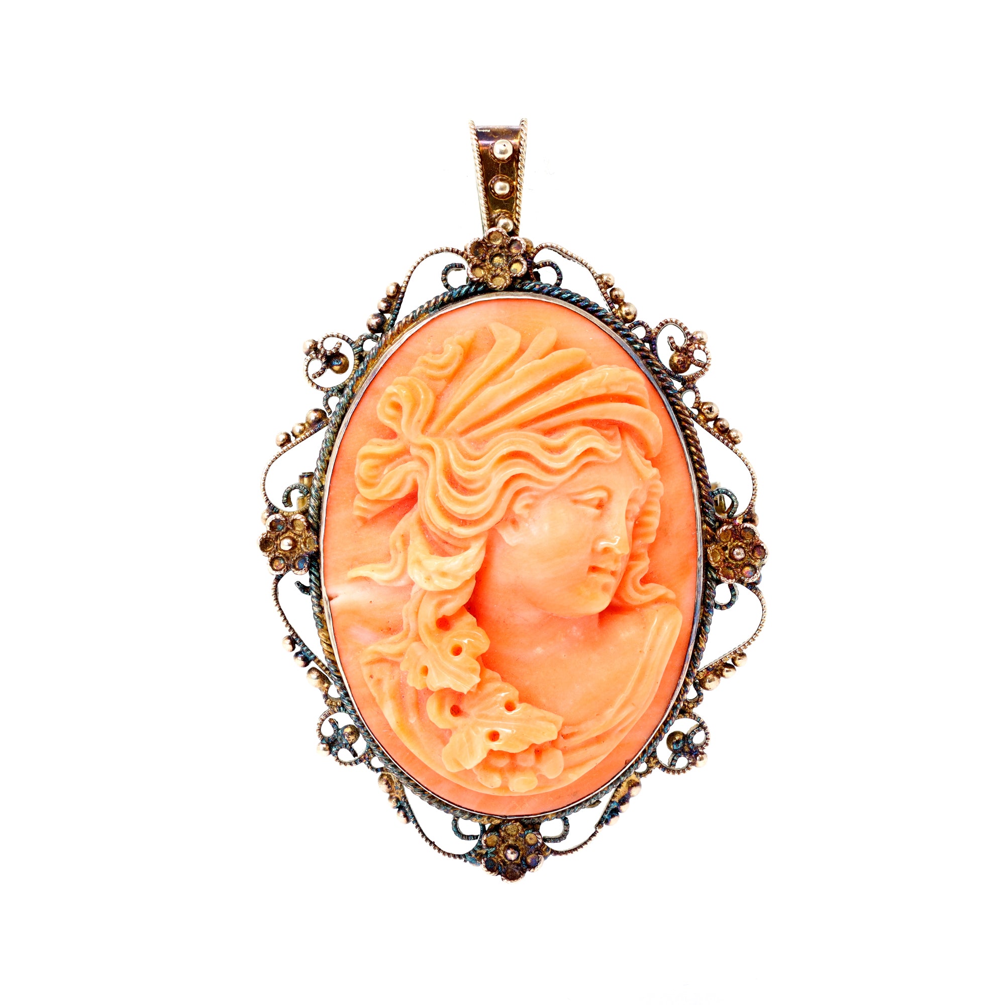Victorian Coral Cameo Brooch/Pendant, CA 1900 - ROSARIA
