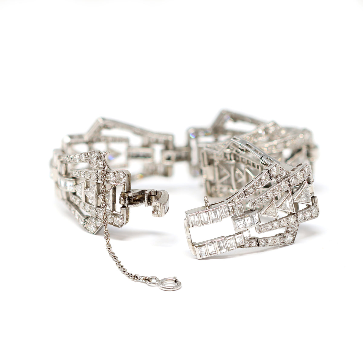 Circa 1925 Art Deco Diamond and Platinum Bracelet open clasp view