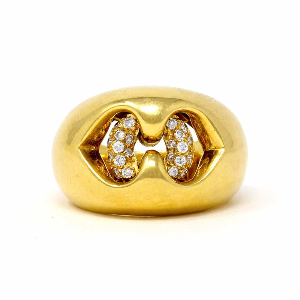 Bvlgari Cuore Diamond Gold Cocktail Ring in 18 Karat Yellow Gold top view