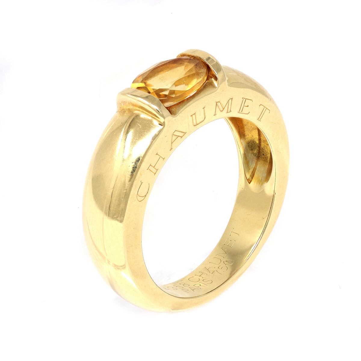 Signed Chaumet Paris Citrine Ring in 18k angle view
