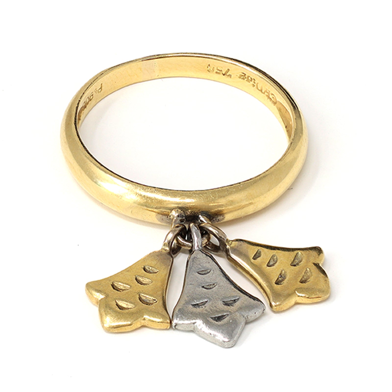 Signed Christian Dior Charm Dangling Ring in Platinum and 18k hallmarks view